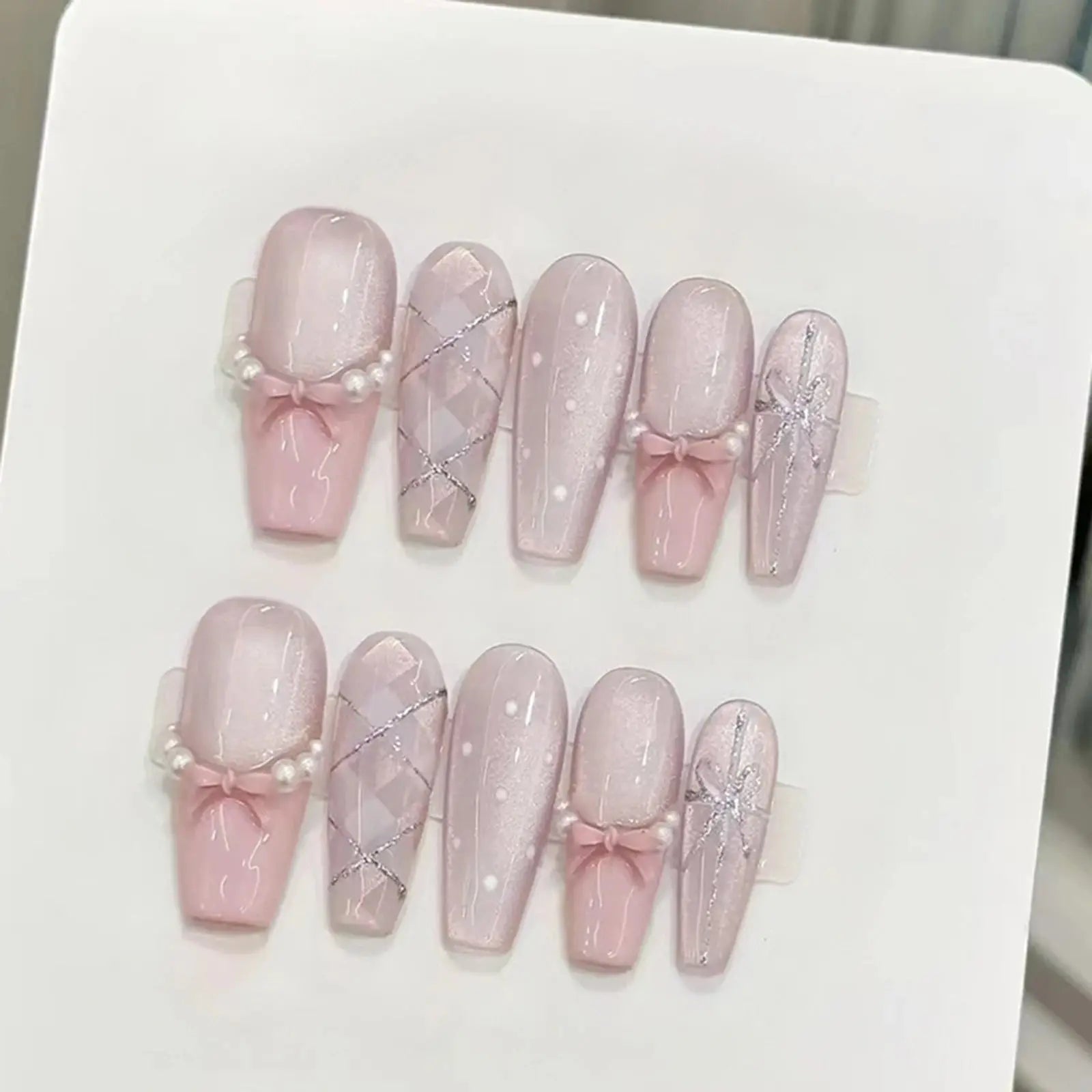 White French Press on Nails 3D Bowknot Fake Nails Tips Full Cover Wearable False Nails for Women and Girls DIY Manicure 24Pcs BareGlow