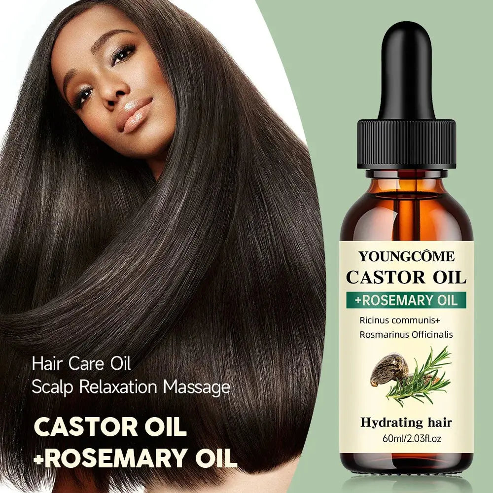 Mix Castor Oil and Rosemary Oil for Hair Growth Enhances hair thickness and Shine, Reduce Hair Loss and Split Ends Hair Care Oil BareGlow