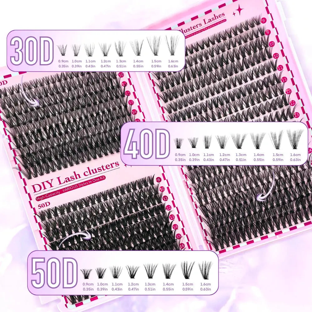700PCS-30D/40D/50D 80D DIY Eyelash Extension Kit Mixed Length 9-16mm, D-Curl Eyelashes for DIY and Various Festive Celebrations BareGlow