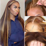 Honey Blonde Ombre Highlight Body Wave Lace Front Human Hair Wigs Pre Plucked Glueless Straight Deep Wave Frontal Wigs For Woman On Clearance Sale BareGlow