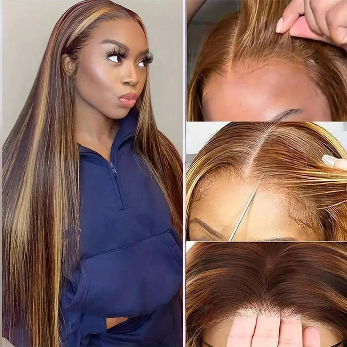 Honey Blonde Ombre Highlight Body Wave Lace Front Human Hair Wigs Pre Plucked Glueless Straight Deep Wave Frontal Wigs For Woman On Clearance Sale BareGlow