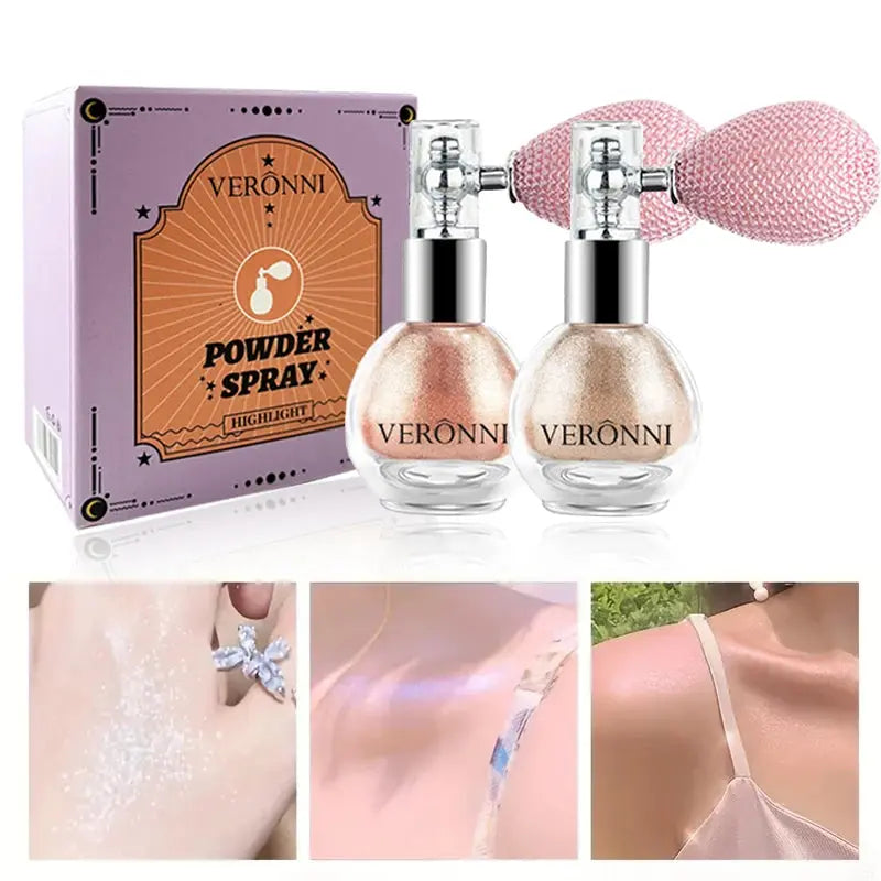 Highlighter Powder Spray Longwear sparkle fairy powder High Gloss Glitter Spray Body Bronzer For Face Body Makeup Cosmetics BareGlow