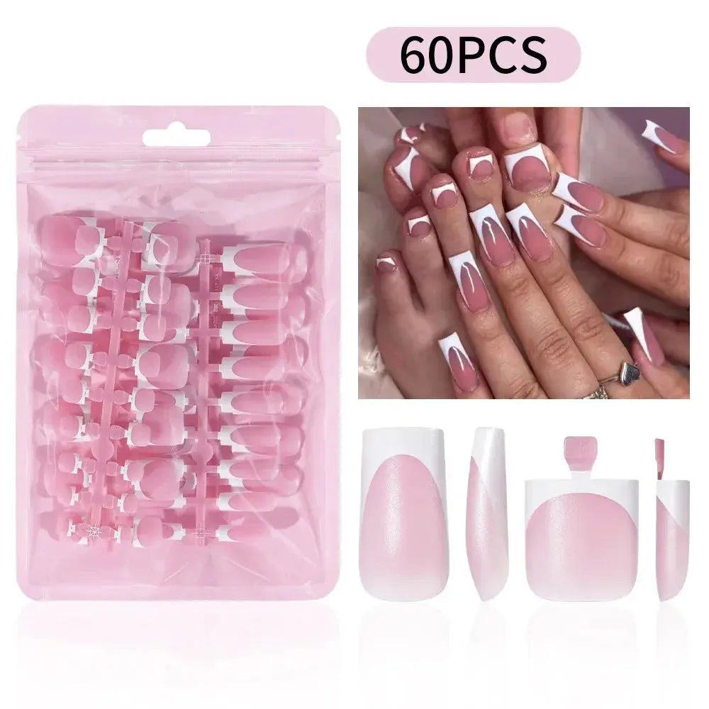 60PCS/box High Quality Nail Art Tips Toe Press On Nails White Black Pink Blue French Tips False Nails Tip Fake Nails Short BareGlow