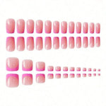 24Pcs French Pink Square Nail & Toenail Combo Kit, Removable Reusable Press On Nails For Daily Wear BareGlow