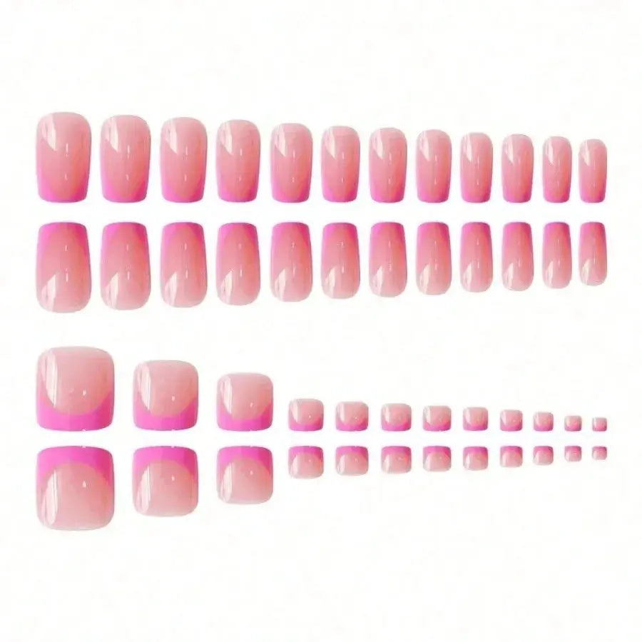 24Pcs French Pink Square Nail & Toenail Combo Kit, Removable Reusable Press On Nails For Daily Wear BareGlow