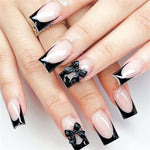 White French Press on Nails 3D Bowknot Fake Nails Tips Full Cover Wearable False Nails for Women and Girls DIY Manicure 24Pcs BareGlow