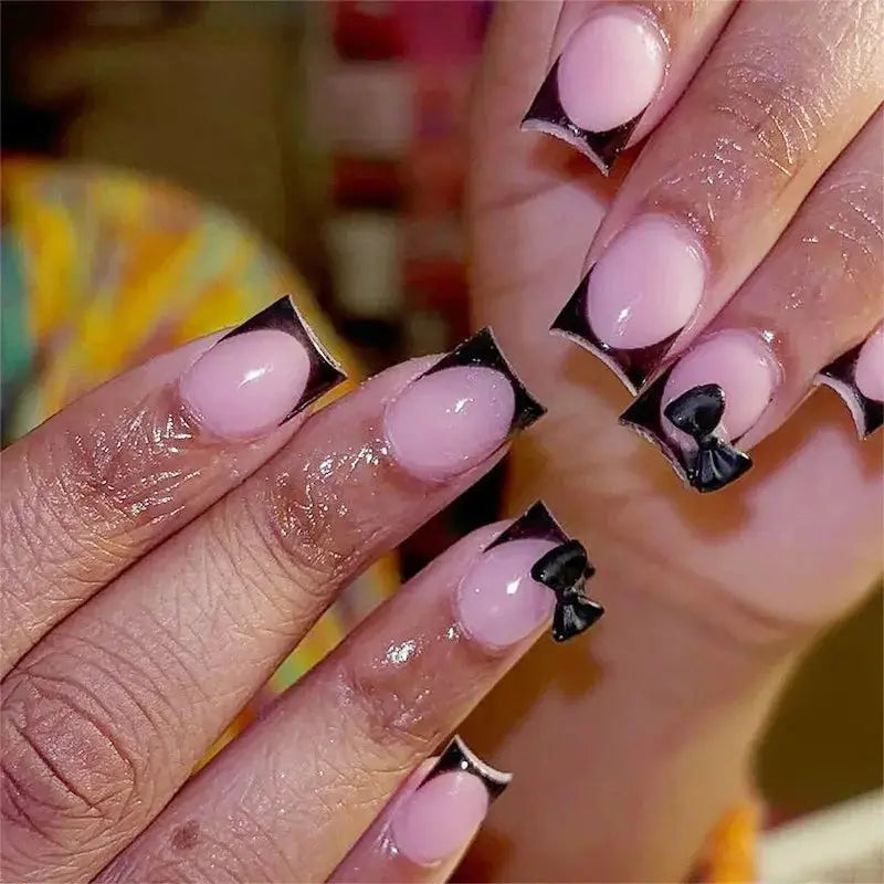 White French Press on Nails 3D Bowknot Fake Nails Tips Full Cover Wearable False Nails for Women and Girls DIY Manicure 24Pcs BareGlow
