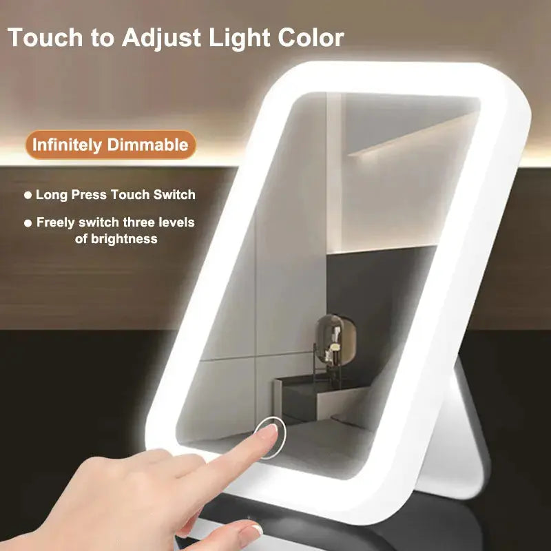 3 Colors LED Vanity Mirror with Touch Screen USB Rechargeable Dimming Makeup Mirror 3 Brightness Portable BareGlow