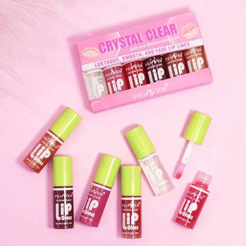 6PCS Moisturizing Lip Gloss Transparent Lip Oil Hydrating Lip Glaze Lip Plumper Hydrating Make Up Liquid Lipstick Lips Cosmetics BareGlow