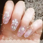 Press on Acrylic Nails Almond Full Cover Fake Nail with 3D Yellow Peach Floral False Nails with Glue Detachable Stick on Nails BareGlow