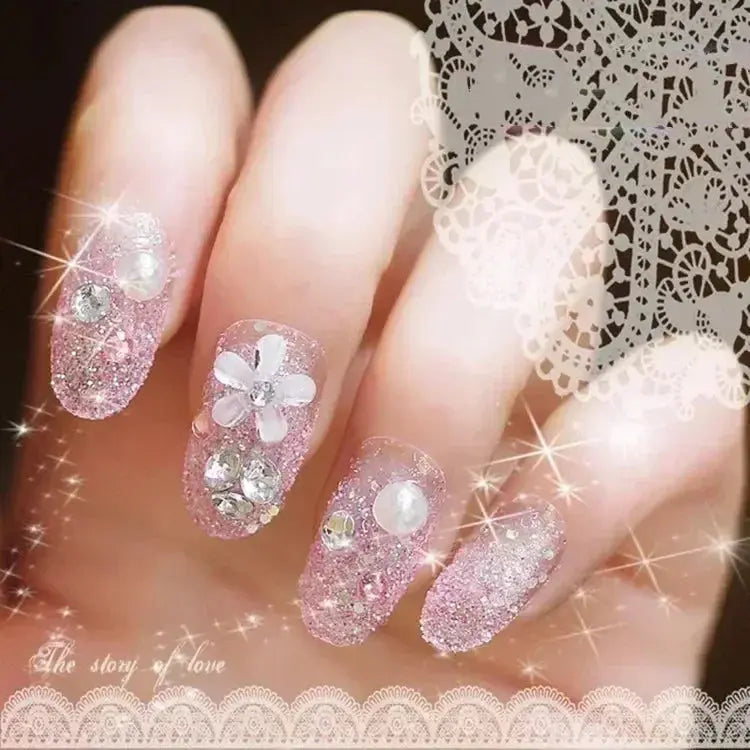 Press on Acrylic Nails Almond Full Cover Fake Nail with 3D Yellow Peach Floral False Nails with Glue Detachable Stick on Nails BareGlow