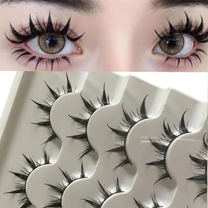 Anime-Inspired False Eyelashes, 5 Pairs Cartoon Eye Faux Lashes, Dramatic Look Demon Style, Volumizing & Lengthening BareGlow