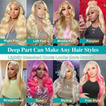 613 13x6 Lace Front Wig Human Hair Body Wave Blonde Lace Frontal Wigs for Women 220 Density Natural Hairline With Baby Hair BareGlow