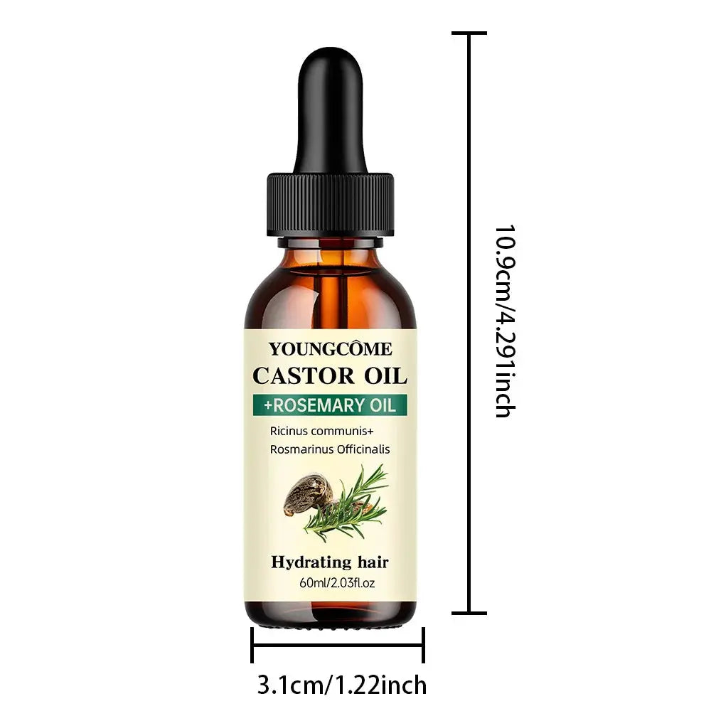 Mix Castor Oil and Rosemary Oil for Hair Growth Enhances hair thickness and Shine, Reduce Hair Loss and Split Ends Hair Care Oil BareGlow