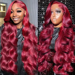 99j 220% Density 13x4 Wine Red/Burgundy Lace Front Straight Deep Wave Wigs BareGlow