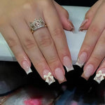 White French Press on Nails 3D Bowknot Fake Nails Tips Full Cover Wearable False Nails for Women and Girls DIY Manicure 24Pcs BareGlow
