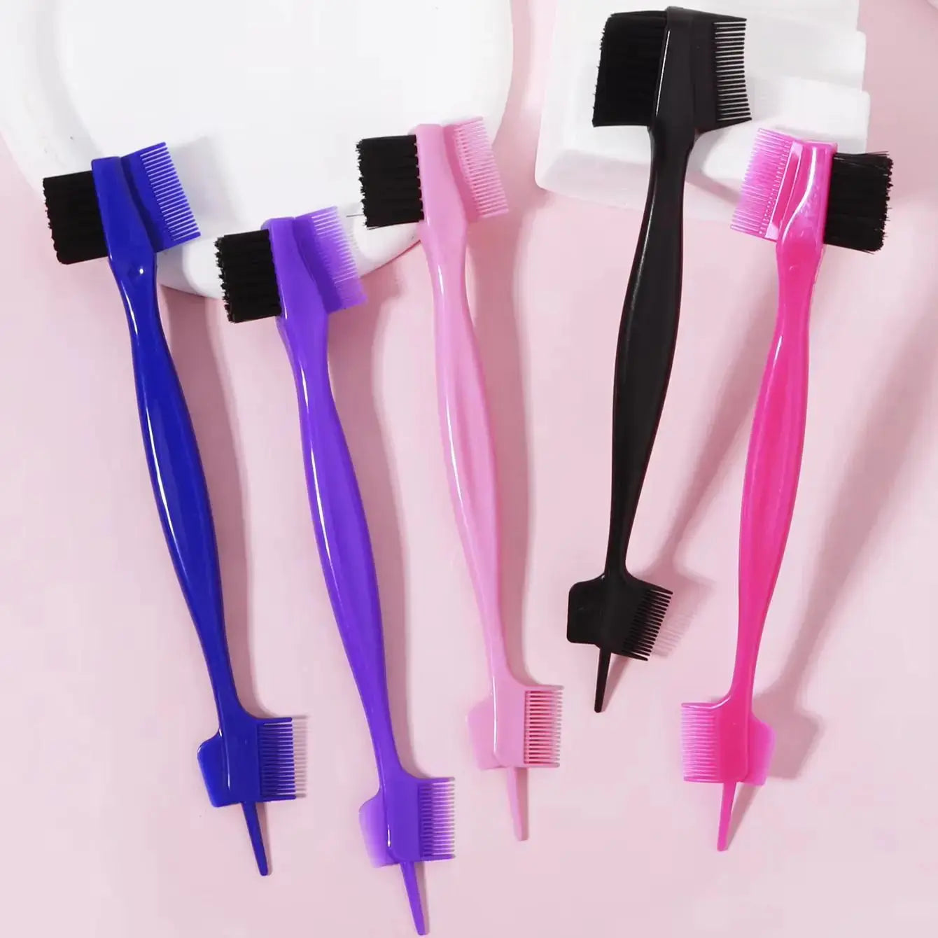 Multi functional dual head edge brush set, three in one dual head hairdressing tool styling comb, special for real hair wigs BareGlow
