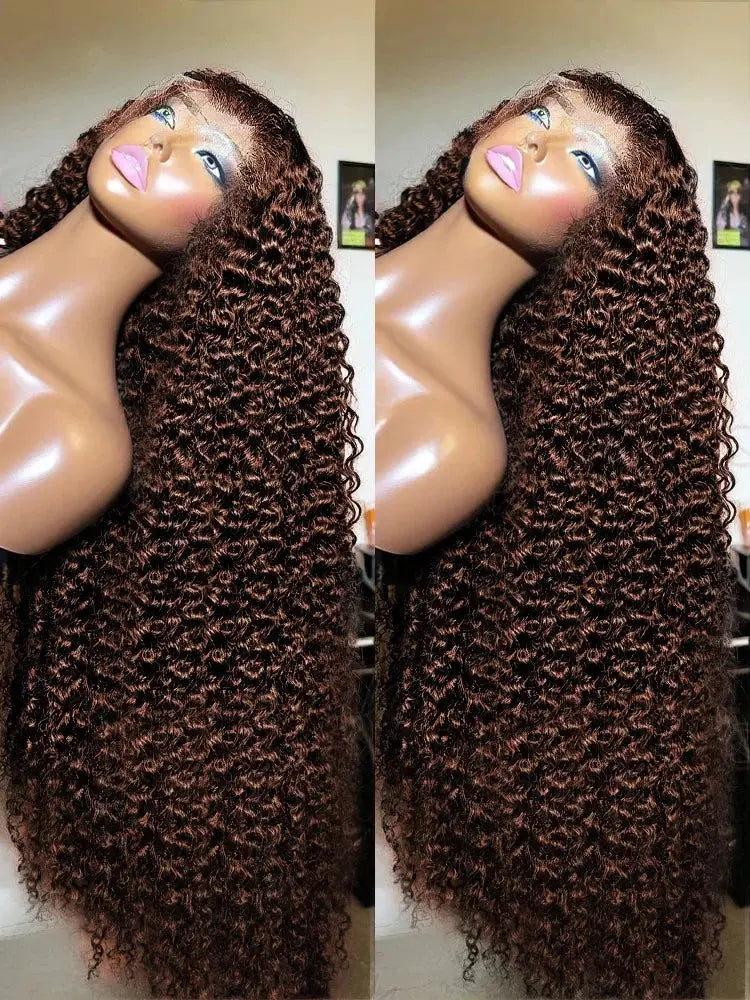 34 30 Inch Chocolate Brown Deep Wave Lace Front Wigs Human Hair 
