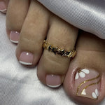 2026 New French False Toe Nails with Heart Rhinestone Design White Edge Summer Press on Toenails Fashion Fake Toenail Patches BareGlow