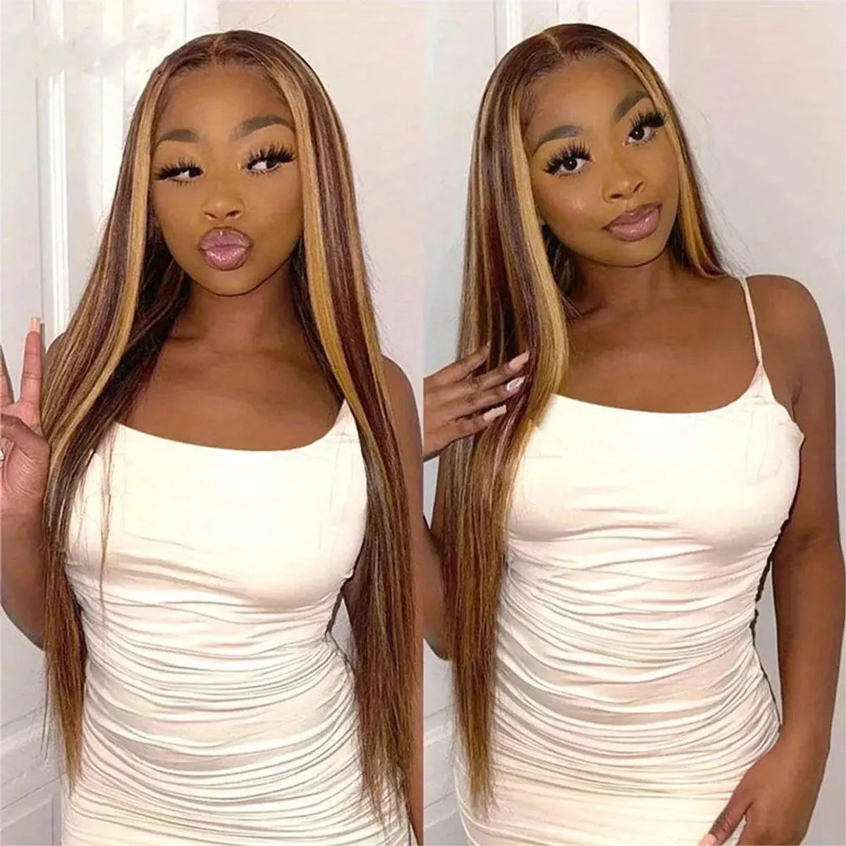 Honey Blonde Ombre Highlight Body Wave Lace Front Human Hair Wigs Pre Plucked Glueless Straight Deep Wave Frontal Wigs For Woman On Clearance Sale BareGlow
