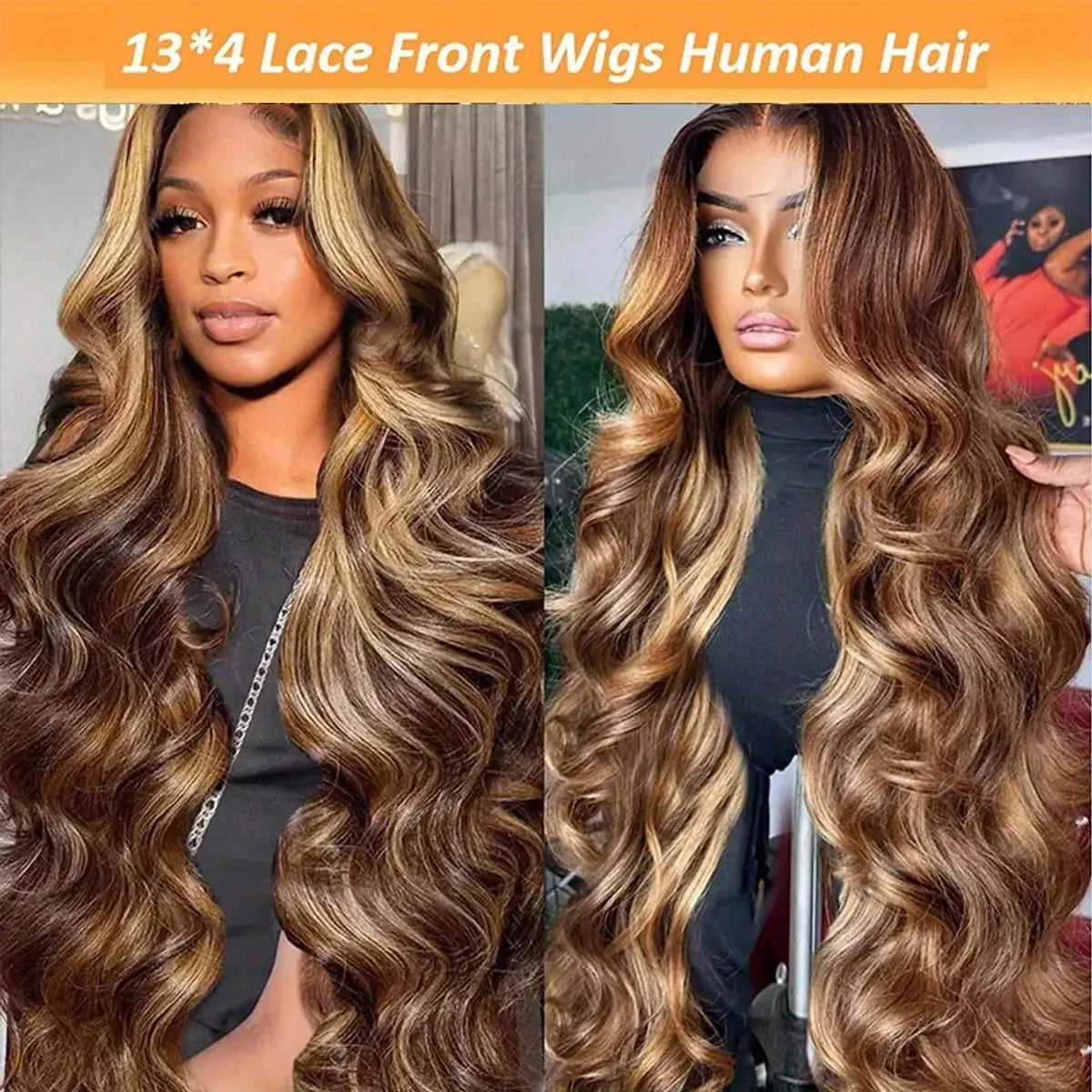 Honey Blonde Ombre Highlight Body Wave Lace Front Human Hair Wigs Pre Plucked Glueless Straight Deep Wave Frontal Wigs For Woman On Clearance Sale BareGlow