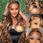 Honey Blonde Ombre Highlight Body Wave Lace Front Human Hair Wigs Pre Plucked Glueless Straight Deep Wave Frontal Wigs For Woman On Clearance Sale BareGlow