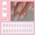 24Pcs White Pink Flower Acrylic Fake Nails Short Square French False Nail Wearable Full Cover Artificial Press on Nail For Women BareGlow