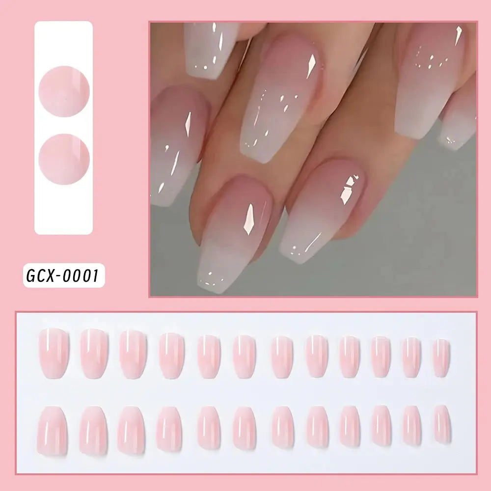 24Pcs White Pink Flower Acrylic Fake Nails Short Square French False Nail Wearable Full Cover Artificial Press on Nail For Women BareGlow